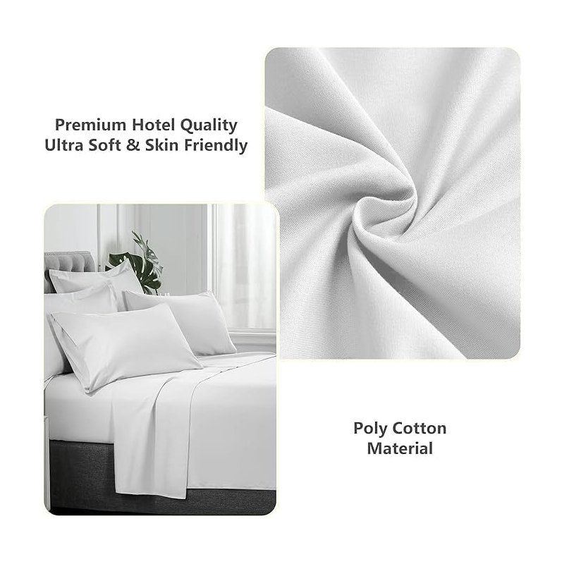 Ranarda Cotton Blend Percale Flat Sheet, White, Single (3')