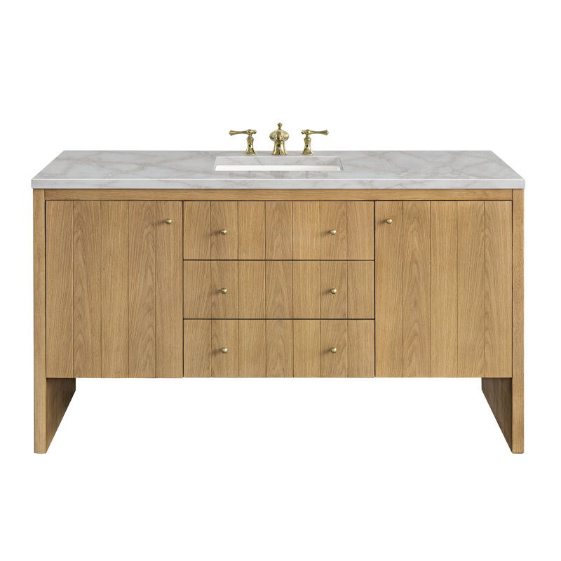 Hudson 60'' W Single Vanity, 8" Widespread, Victorian Silver, Light Natural Oak