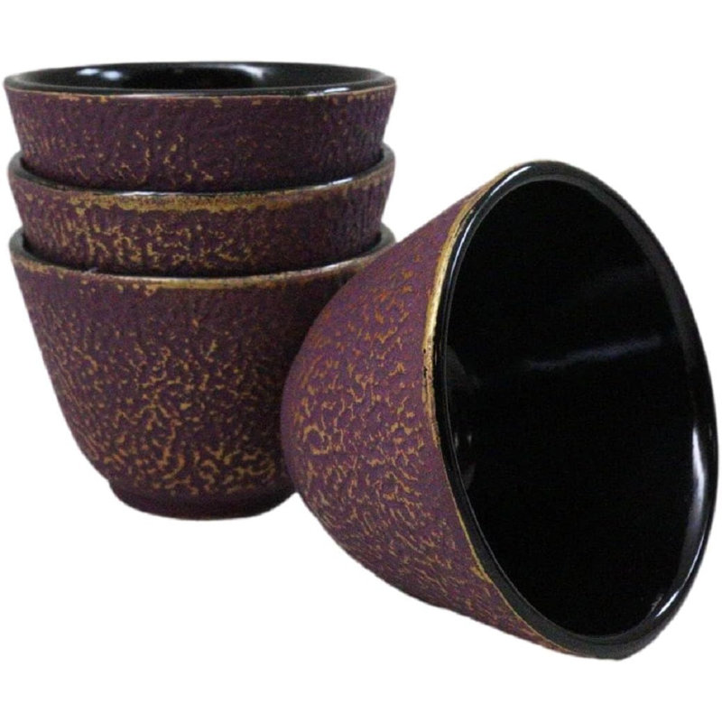 Paquet de 4 tasses à thé texturées Tetsubin rouge bourgogne et or 3 oz