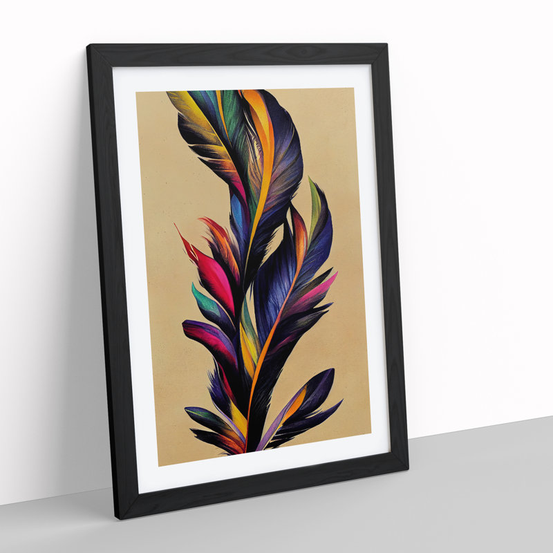 Mystical Feathers - Single Picture Frame Print, 64cm H x 46cm W x 2cm D, Black