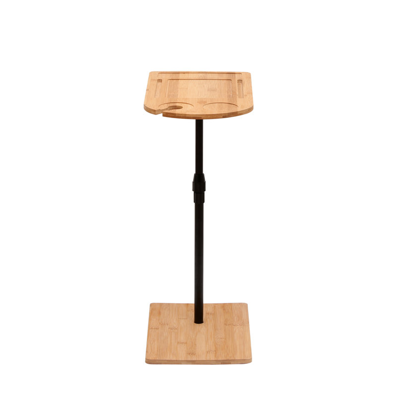 Height Adjustable C-shaped Bamboo Side Table Farmhouse Style For Living Room & Bedroom Comfort