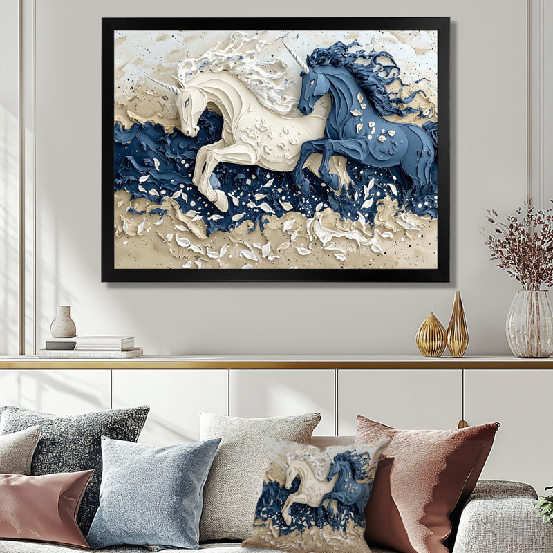 «Unicorn Majestic Mythical World II - Unicorns», reproduction sur toile, H 24 po x l 32 po, Noir