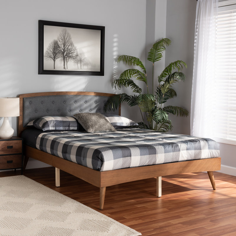 Hofmeister Upholstered King Platform Bed Dark Grey/Walnut 79.9'' W X 40.4'' H X 82.60" L, King
