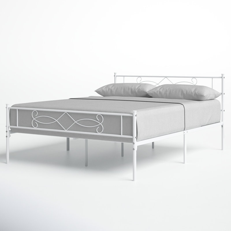 Structure de grand lit avec base de lit plateforme en métal avec tête de lit et pied de lit, sommier sans sommier, Grand lit
