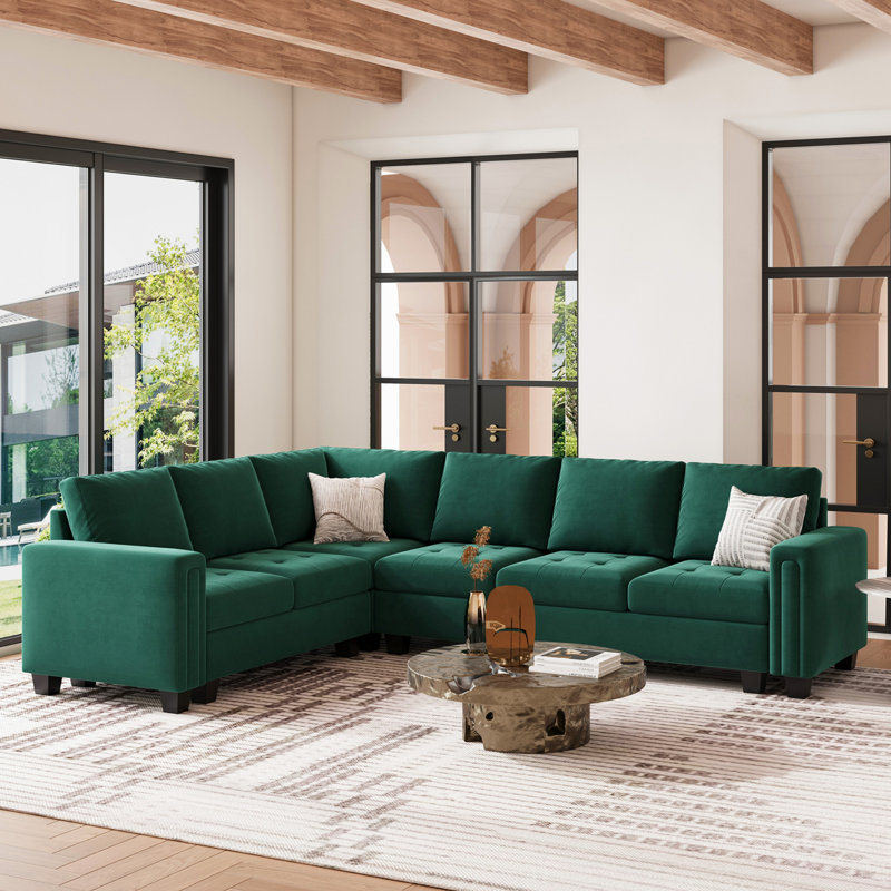 Canapé modulaire en L 5 pièces Shavera, Velours beige