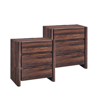 Grande table de bout moderne de 25 po Bolanos, 2 tables d'appoint l 23,6 po avec station de charge et 3 tiroirs de rangement, grande table de bout en bois pour chambre à coucher