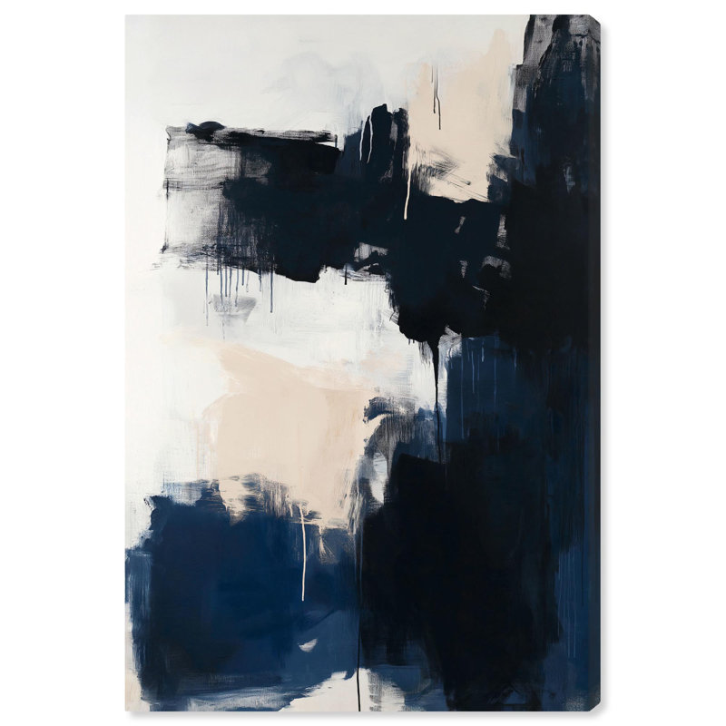 Skyline Blue and Beige Abstract Canvas Art, 15" x 10"