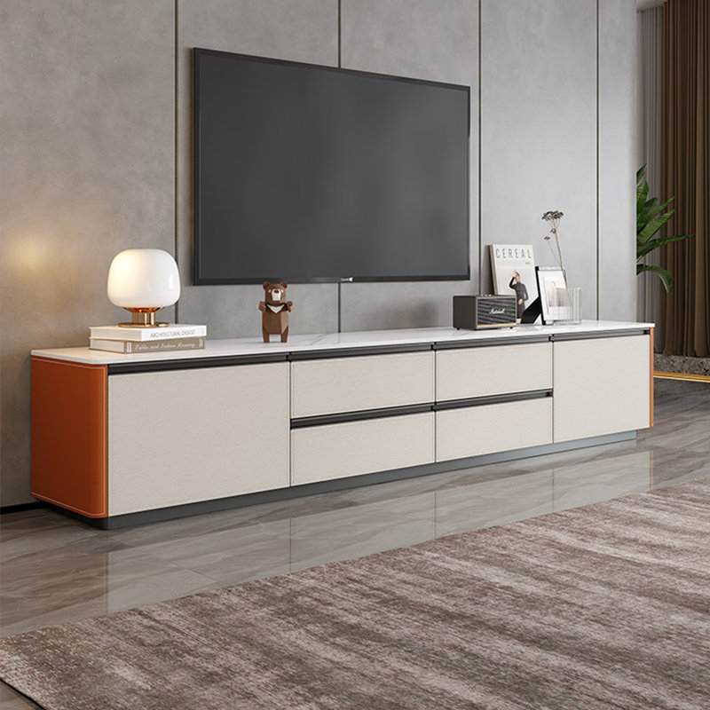 Meuble télé minimaliste de style crème, L 62,99 po, Orange / blanc / gris