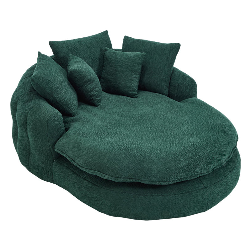 Oversized Oval Upholstered Bean Bag Sofa, Emerald Chenille