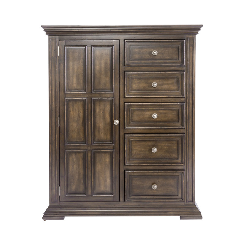 Temple Cloud 5 Drawer Door Chest w/ Adjustable Shelves, Brown