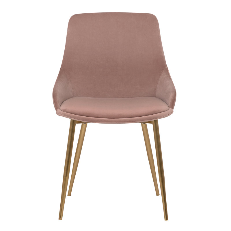 Aayana Dining Accent Chair in Velvet with Metal Legs, Pink, Gold