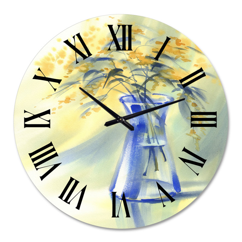 Fleurs d'été dans une bouteille en verre bleu - Horloge murale de ferme, Grand