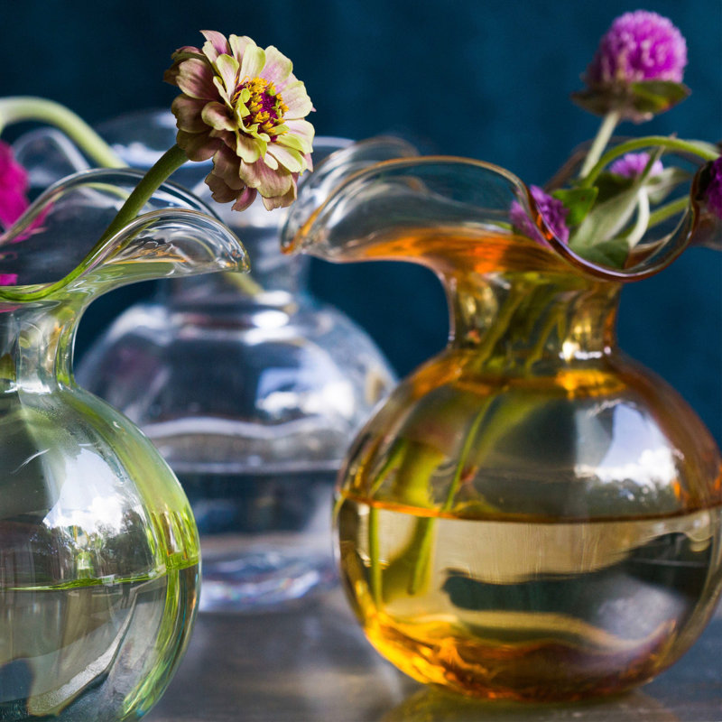 Hibiscus Glass Vase, Overall height- 10'', Clear