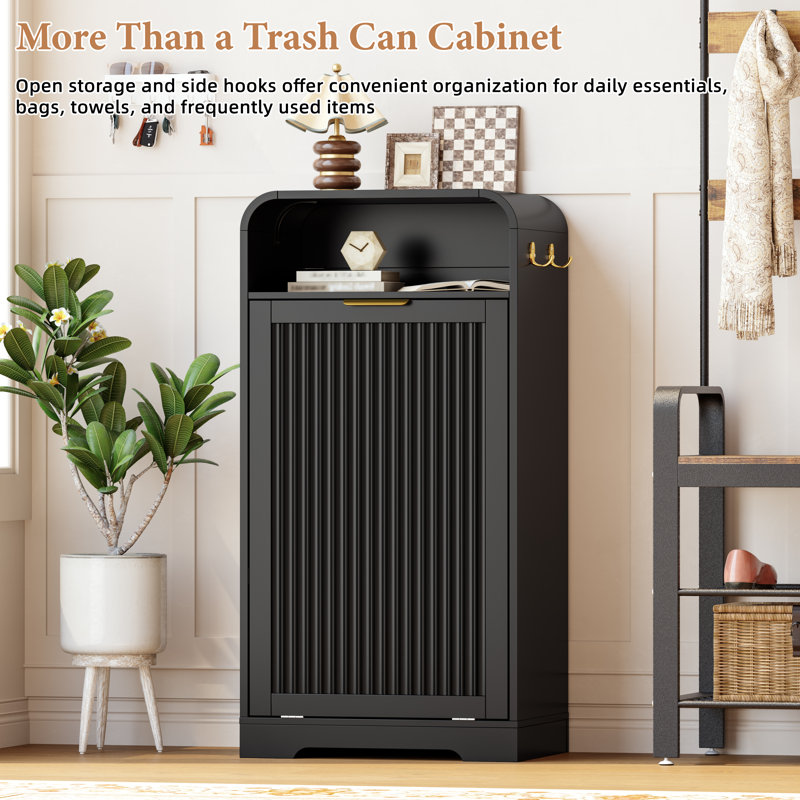 13-Gal Curved Tilt-Out Trash Cabinet with Hooks, 13-Gal, Black