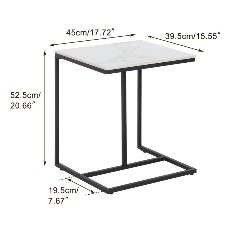 Marble Top Side Table C-shaped Sofa End Tables Black Frame Couch Laptop Desk Bedside Tables For Living Room