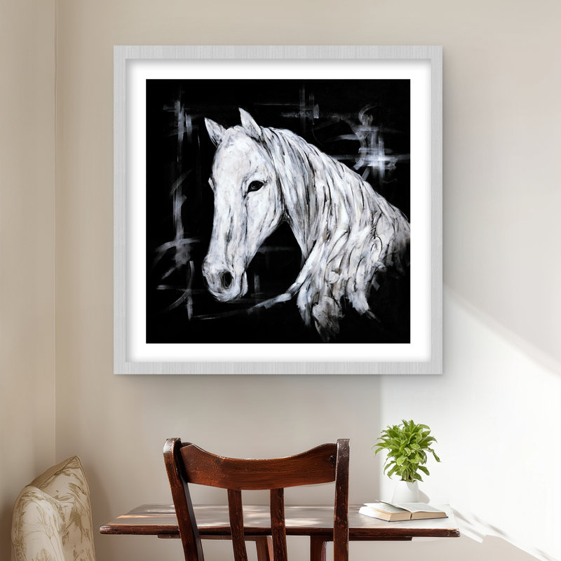 «Abstract Horse Profile View - Black Animals», reproduction encadrée, H 24 po x l 24 po, Argent argent