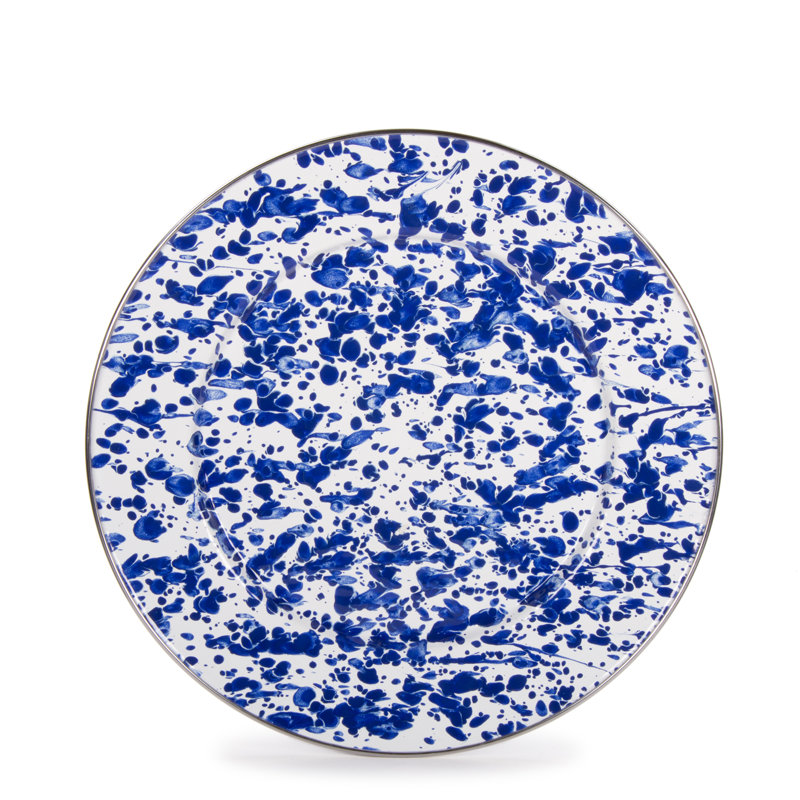 Solid Handmade Enamelware Dinner Plate, Cobalt Swirl