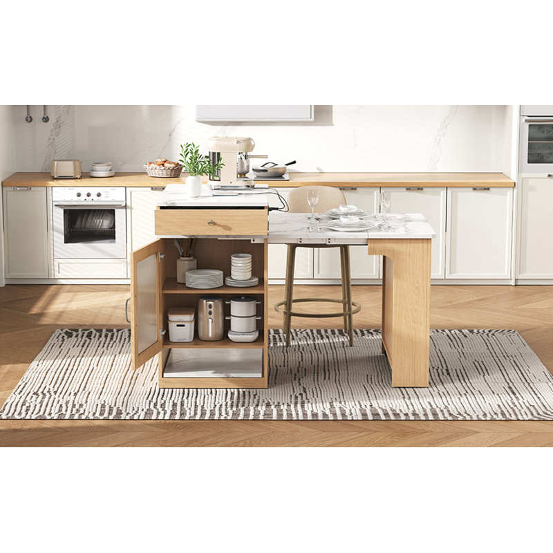 59.5" Kitchen Island with Extendable Dining Table, Natural