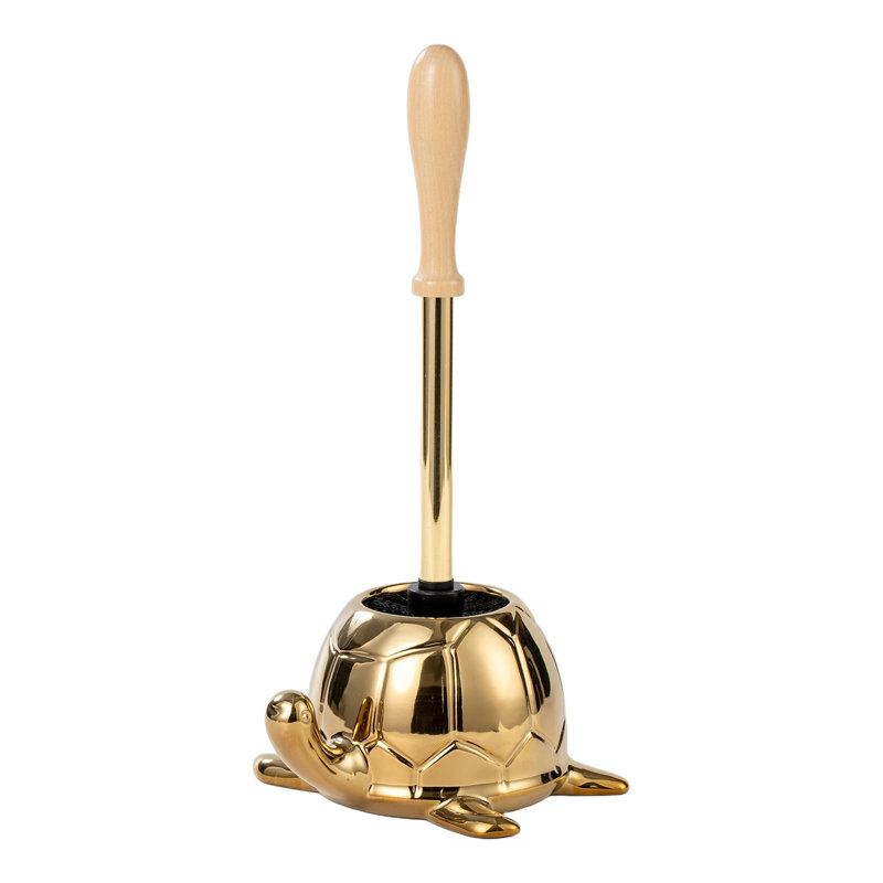 Ensemble de brosse de toilette à base de tortue, brosse de toilette en céramique, nettoyeur de bol avec poignée ergonomique, mini-jolie brosse de nettoyage de salle de bain (or)