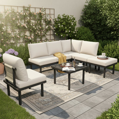 Woven Rope 6 - Person Garden Lounge Set With Cushions