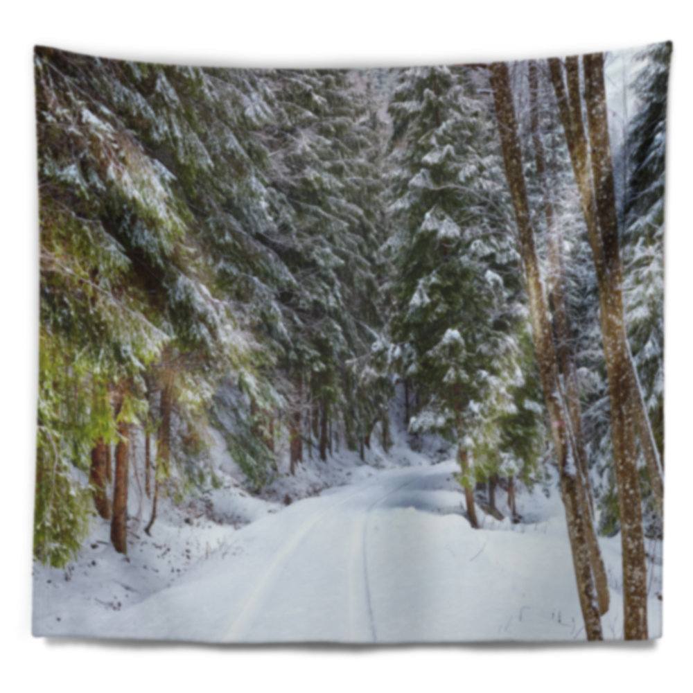 Landscape Snowy Road in the Forest Tapestry East Urban Home 