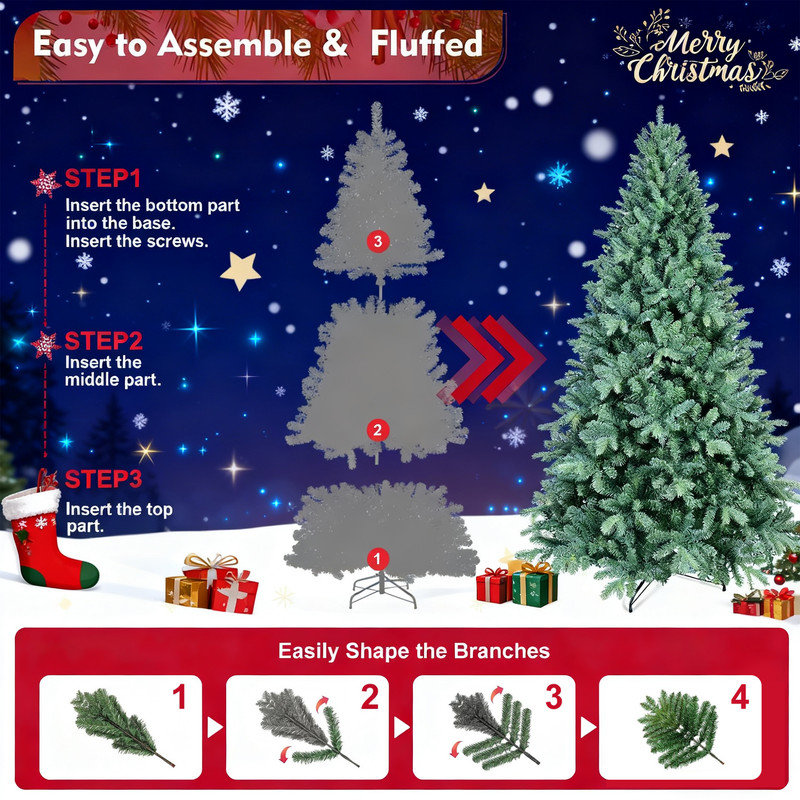 Arbre de décoration de Noël hybride vert avec support, non pré-éclairé et pré-éclairé, 11 tailles disponibles, Non, 6'