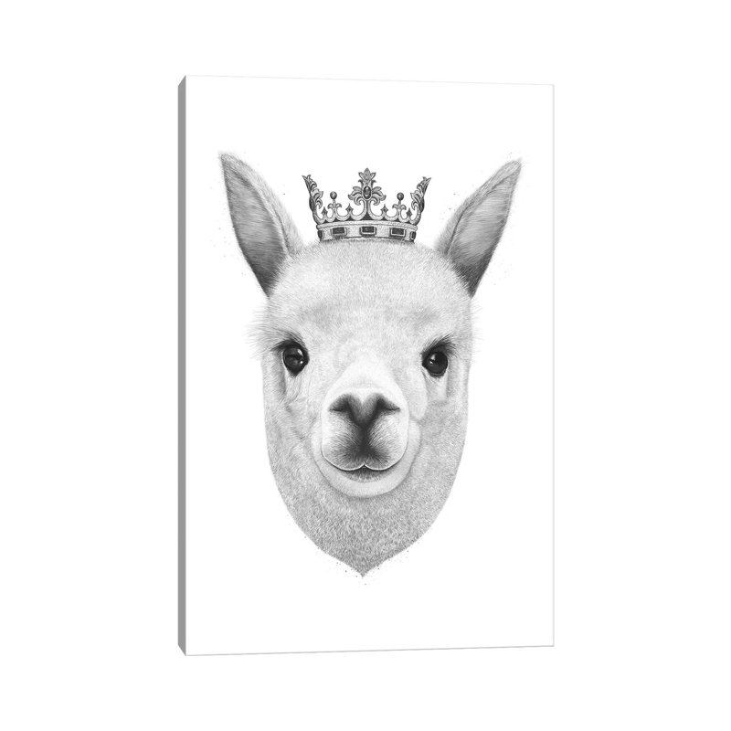 «The King Llama» par Valeriya Korenkova - reproduction d'art, H 60 po x l 40po x P 1,5 po, Toile tendue, Sans mat