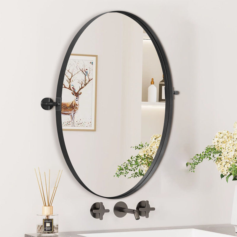 Dustan Oval Bathroom Tilt Mirror with Metal Frame, Pivot Mirror, Adjustable Tilting Wall Mounted Vanity Mirror with HD Glass
