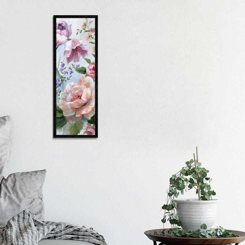Romantic Botanical II by Nan - Panoramic Painting on Canvas, Black Framed, 30.48 cm H x 91.44 cm W