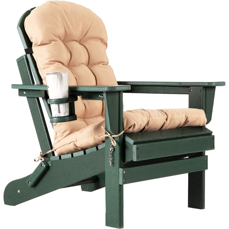 Folding Adirondack Chairs With Cushion, Hdpe Oversized Patio Chair Weather Resistant, Green