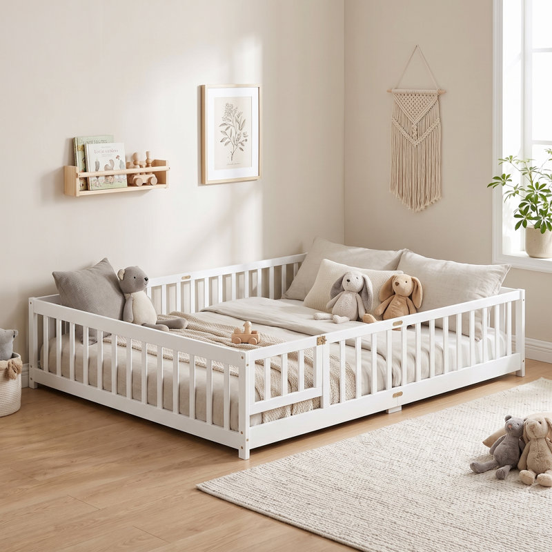 Lit pour enfant avec plateforme de sécurité et porte pour chambres à coucher, Queen, Blanc