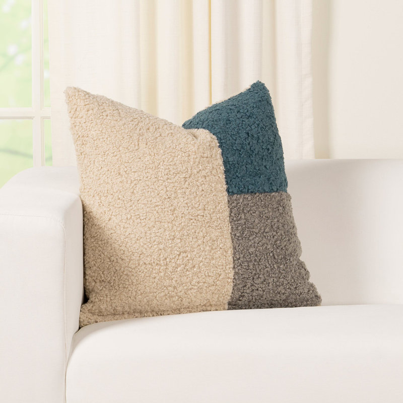 Patchwork Faux Fur Throw Pillow, Aegean