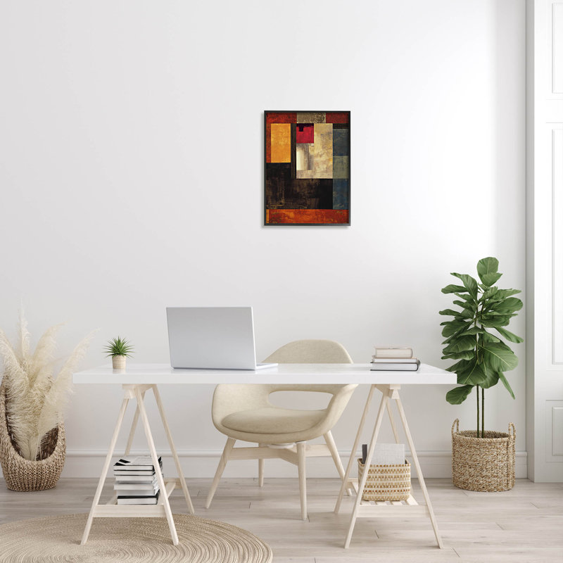«Rich Red Geometric Squares», estampe numérique encadrée par Chris Donovan, H 20 po x l 16 po x P 1,5 po