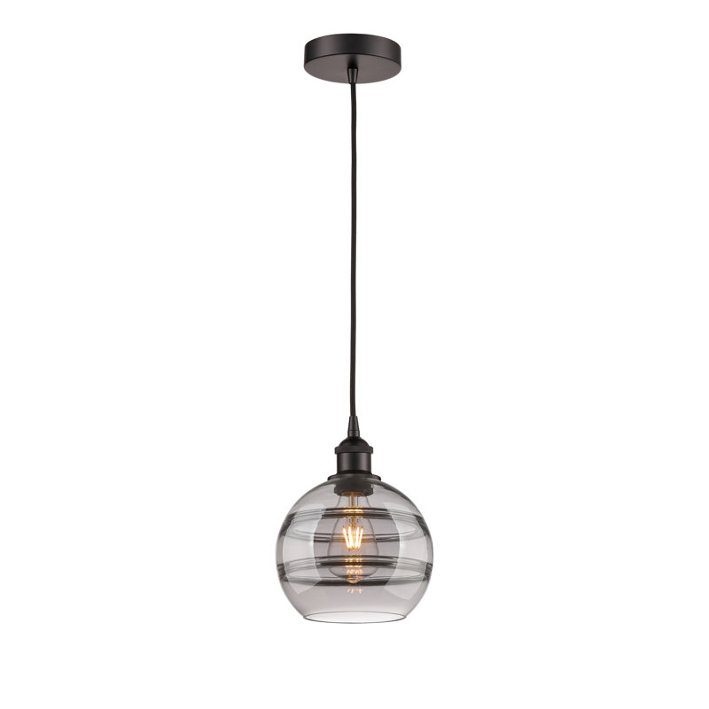 Luminaire suspendu 1 lumière Edison Bienes-616-G556, H 9,88 po x l 8 po x P 8 po, Transparent, Bronze frotté à l'huile