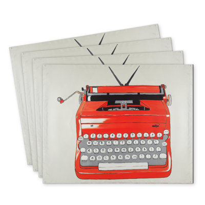 Red Typewriter Machine Polyester Boltwood Set of 4 - Home Decor