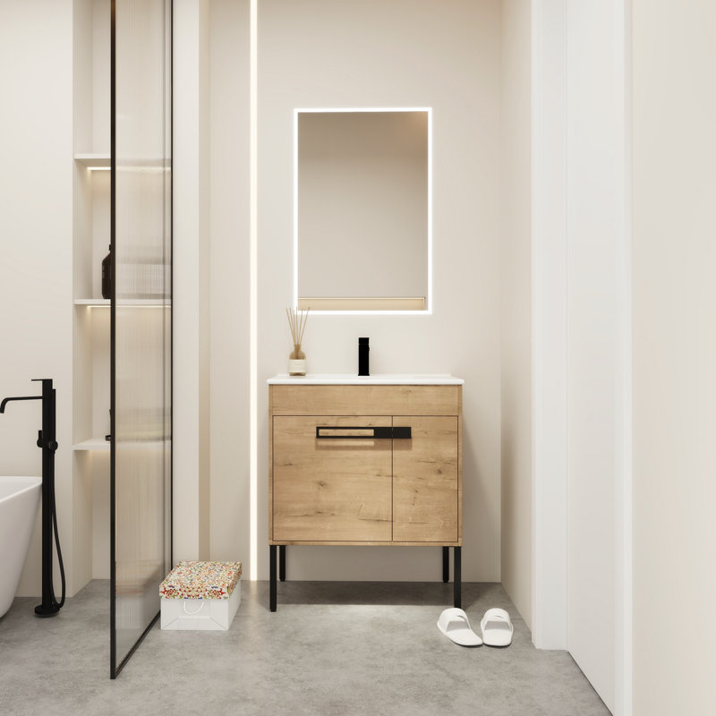 Meuble-lavabo simple 30,09 po avec plateau en céramique Tieria