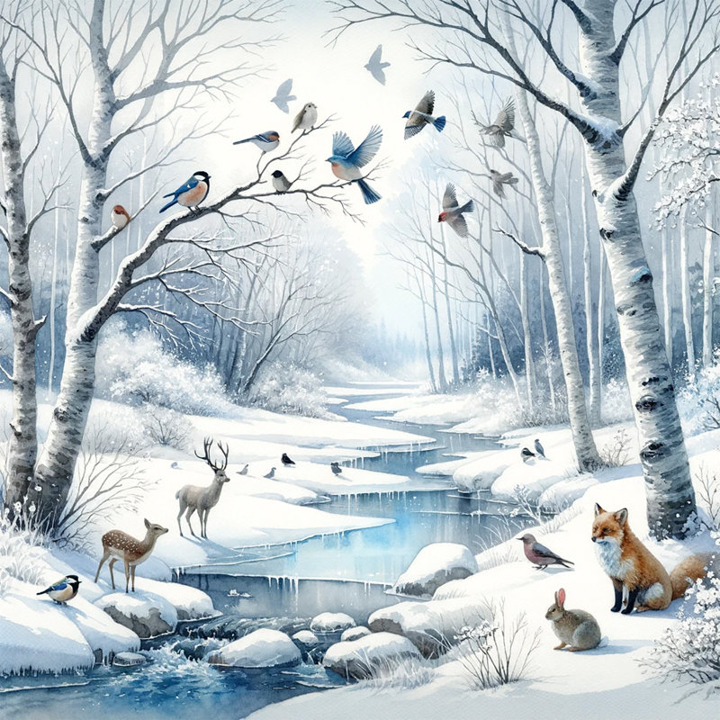 «Forest Forest and Birds by the Snowy River», reproduction sur toile tendue, H 12 po x l 12 po x P 1 po