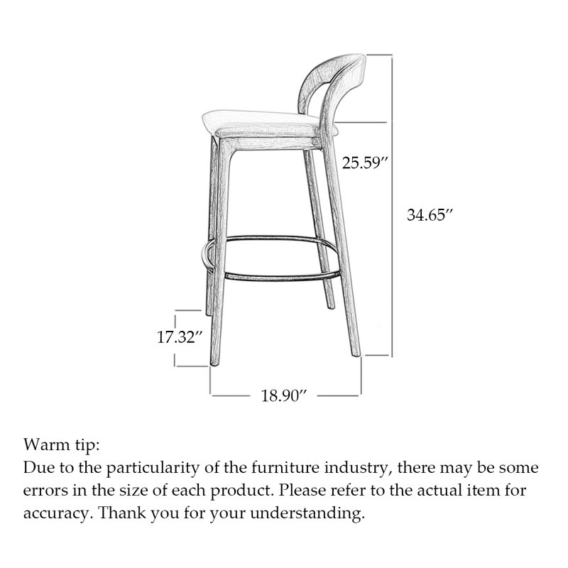 Modern And Simple Solid Wood Ash High-Legged Backrest Bar Stools, Counter Stool (25" Seat Height)