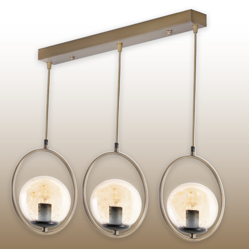 Adjustable Height 3 Lights Globe Kitchen Island Pendant, Transparent