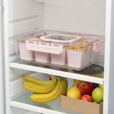 Divided Serving Tray With Lid & Handles, 8-Compartment Snack Box, Charcuterie Organizer For Candy, Nuts, Fruits, Snacks, Pink, 3 Pack