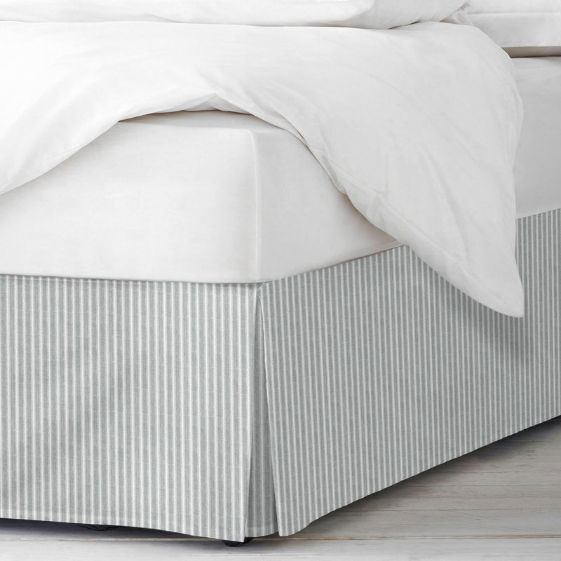 Walker Ticking Stripe Sage/Ivory Cotton Bedskirt, Twin, 15"