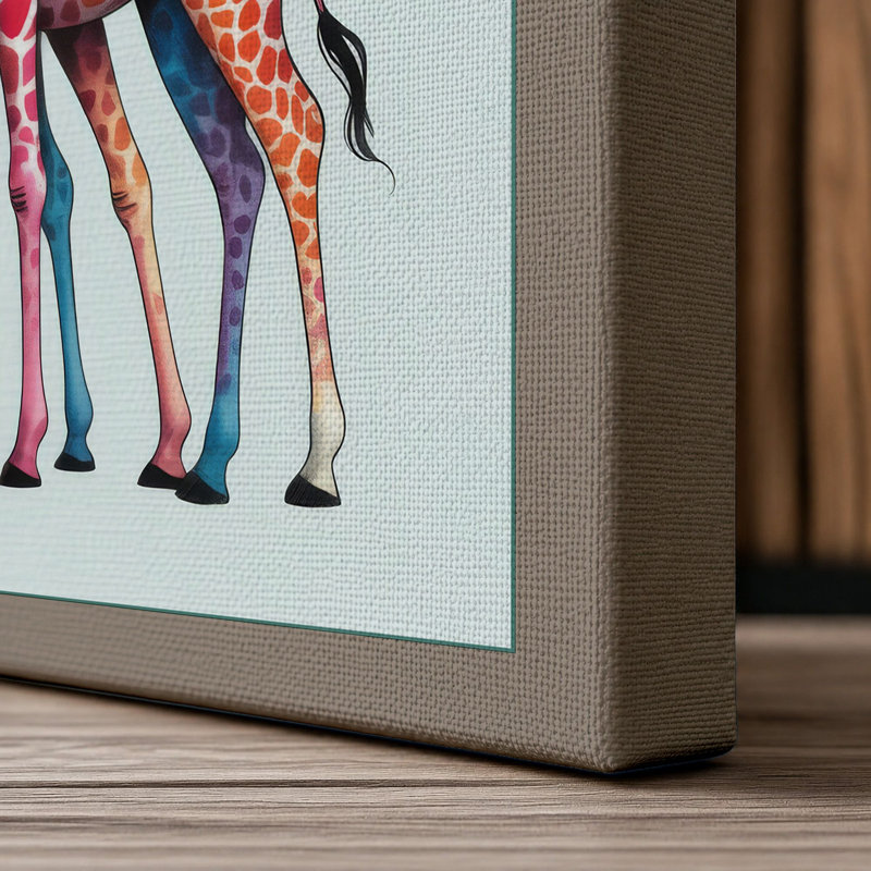 Three Giraffes Entwined Boho - Wrapped Canvas, 36x24 - 91.4 x 61.0 cm, Taupe Border