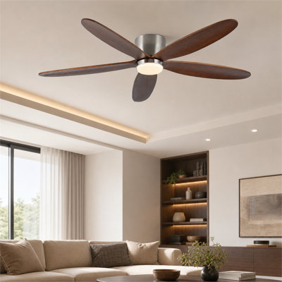 Ventilateur de plafond encastré de 60 pouces avec lumière, finition noyer foncé, 4 pales en bois de noyer foncé, moteur à courant continu silencieux, intensité variable et 6 niveaux de vitesse, style Mid-Century pour une utilisation intérieure seulement