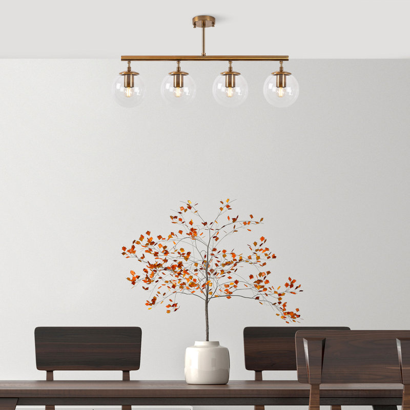 Lustre rétro en cuivre, hauteur réglable, 4 x douilles E14 (40 W maximum), 27,6 x 5,9 x 13,8 pouces | Corps en métal avec capuchon en verre | Design scandinave moderne | Parfait pour le salon, la salle à manger et le vestibule