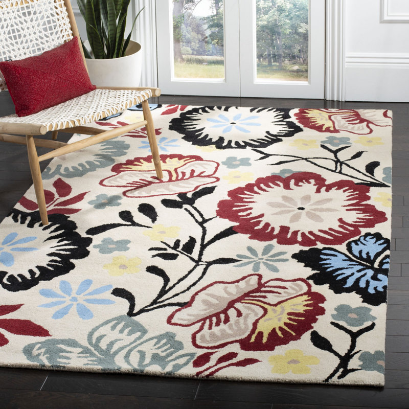 Tapis floral en laine et viscose touffeté à la main Soho, Rectangle 7 pi 6 po x 9 pi 6 po