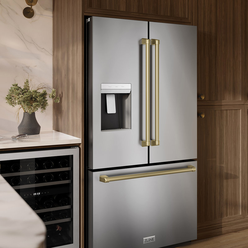 Zline 36 In. 28.9 Cu. Ft. Standard-depth French Door External Water Dispenser Refrigerator With Dual Ice Maker In Fingerprint Resistant Stainless Steel