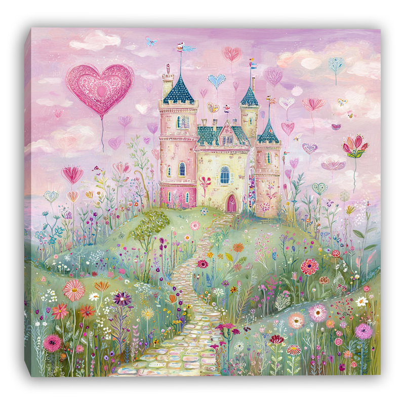 «Fairytale Garden Castle», art mural sur toile tendue | «Whimsical Princess Castle», impression sur toile | Décoration murale pastel chambre de bébé | Gallery tendue et prête à accrocher