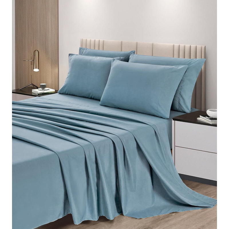6-Piece Brushed Microfiber Bed Sheet Set, Queen Sheet Set with 5 Additional Pieces, China Blue