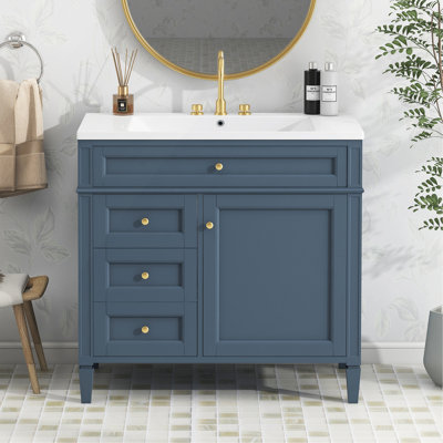 Meuble-lavabo de 36 po avec lavabo supérieur, meuble-lavabo moderne avec 2 tiroirs et tiroir escamotable, meuble-lavabo simple