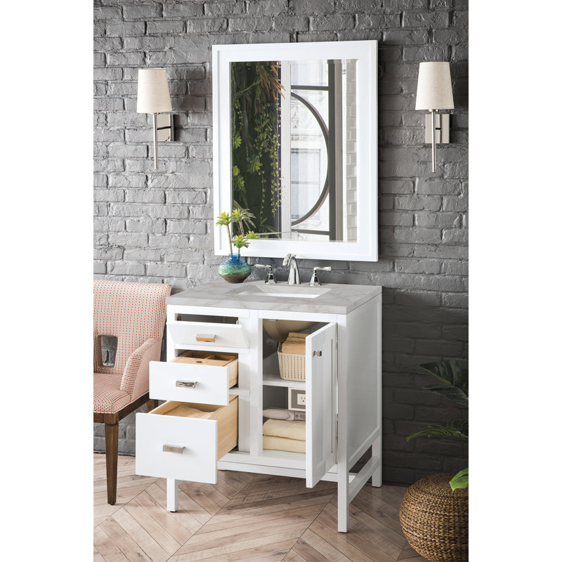 Addison 30'' W Single Vanity, Glossy White, 8" Widespread, Victorian Silver